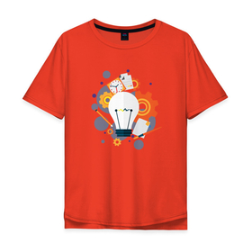 Мужская футболка хлопок Oversize с принтом Наука в Новосибирске, 100% хлопок | свободный крой, круглый ворот, “спинка” длиннее передней части | карандаш | кисть | лампочка | наука | рисунок | часы | шестеренки