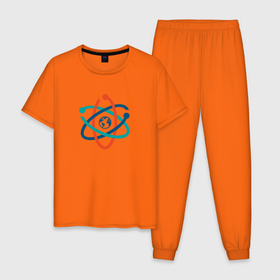 Мужская пижама хлопок с принтом Молекула (Минимализм) , 100% хлопок | брюки и футболка прямого кроя, без карманов, на брюках мягкая резинка на поясе и по низу штанин
 | земля | минимализм | молекула | планета | рисунок