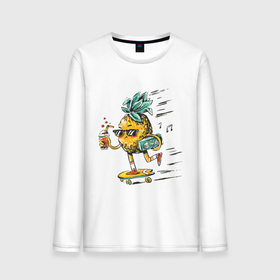 Мужской лонгслив хлопок с принтом Крутой ананас , 100% хлопок |  | art | juice | music | pineapple | skate | skateboard | ананас | арт | музыка | скейт | скейтборд | сок