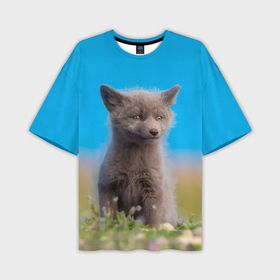 Мужская футболка oversize 3D с принтом Смешной лисенок в Екатеринбурге,  |  | fox | foxy | животное | звери | лиса | лисенок | лисичка | милая | рыжая | фокс