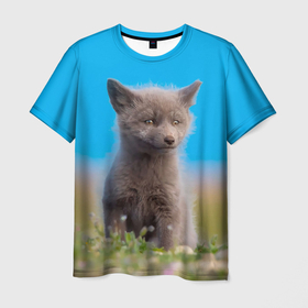 Мужская футболка 3D с принтом Смешной лисенок в Тюмени, 100% полиэфир | прямой крой, круглый вырез горловины, длина до линии бедер | fox | foxy | животное | звери | лиса | лисенок | лисичка | милая | рыжая | фокс