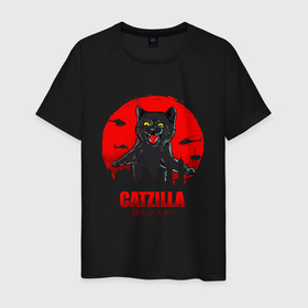 Мужская футболка хлопок с принтом КОТЗИЛЛА CATZILLA в Белгороде, 100% хлопок | прямой крой, круглый вырез горловины, длина до линии бедер, слегка спущенное плечо. | cat | cats | catzila | catzilla | godzila | godzilla | годзила | годзилла | кот | котзила | котик | кошка | кэтзилла | мимими | прикол | прикольная