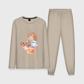 Мужская пижама с лонгсливом хлопок с принтом Девушка ежик плетет венок в Курске,  |  | венок | девочка | девушка | ежик | лето | малышка | фрукты | цветы