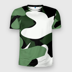 Мужская футболка 3D Slim с принтом Камуфляж в Новосибирске, 100% полиэстер с улучшенными характеристиками | приталенный силуэт, круглая горловина, широкие плечи, сужается к линии бедра | армия | военные. фон | камуфляж | текстура
