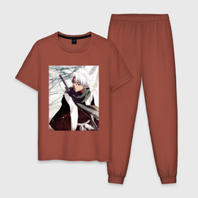 Мужская пижама хлопок с принтом Hitsugaya Toshiro в Санкт-Петербурге, 100% хлопок | брюки и футболка прямого кроя, без карманов, на брюках мягкая резинка на поясе и по низу штанин
 | anime | art | bleach | katana | kimono | manga | toshiro | аниме | арт | блич | катана | кимоно | манга | меч | персонаж
