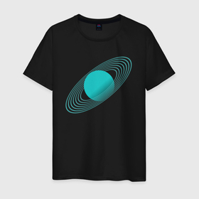 Мужская футболка хлопок с принтом Сатурн в Тюмени, 100% хлопок | прямой крой, круглый вырез горловины, длина до линии бедер, слегка спущенное плечо. | Тематика изображения на принте: blue | planet | saturn | space | кольца | космос | планета