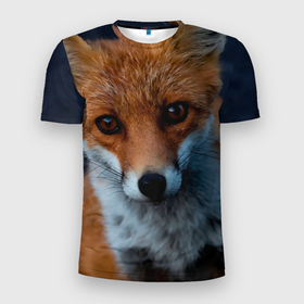 Мужская футболка 3D Slim с принтом Мудрая лиса в Белгороде, 100% полиэстер с улучшенными характеристиками | приталенный силуэт, круглая горловина, широкие плечи, сужается к линии бедра | fox | foxy | животное | звери | лиса | лисенок | лисичка | милая | рыжая | фокс