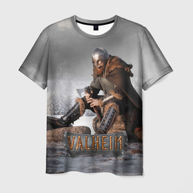 Мужская футболка 3D с принтом Valheim viking в Екатеринбурге, 100% полиэфир | прямой крой, круглый вырез горловины, длина до линии бедер | fantasy | mmo | valheim | valve | валхейм | вальхейм | викинги | выживалка | игра | королевская битва | ммо | ролевая игра | фэнтази