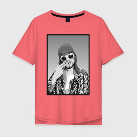 Мужская футболка хлопок Oversize с принтом Курт Кобейн Nirvana ЧБ в Санкт-Петербурге, 100% хлопок | свободный крой, круглый ворот, “спинка” длиннее передней части | album | curt | kobain | music | nevermind | nirvana | rock | smells like | teen spirit | альбом | гитара | курт кобейн | музыка | невермайнд | нирвана | рок