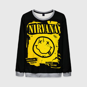 Мужской свитшот 3D с принтом Nirvana 1987 в Петрозаводске, 100% полиэстер с мягким внутренним слоем | круглый вырез горловины, мягкая резинка на манжетах и поясе, свободная посадка по фигуре | album | curt | kobain | logo | music | nevermind | nirvana | rock | smells like | smile | teen spirit | альбом | гитара | курт кобейн | логотип | музыка | невермайнд | нирвана | рок | смайл | стикер