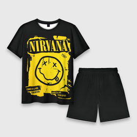 Мужской костюм с шортами 3D с принтом Nirvana 1987 в Тюмени,  |  | album | curt | kobain | logo | music | nevermind | nirvana | rock | smells like | smile | teen spirit | альбом | гитара | курт кобейн | логотип | музыка | невермайнд | нирвана | рок | смайл | стикер