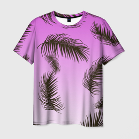 Мужская футболка 3D с принтом Тропический Закат , 100% полиэфир | прямой крой, круглый вырез горловины, длина до линии бедер | tropics | горизонт | закат | лето | листья | листья пальмы | пальма | пляжная | рассвет | тропики