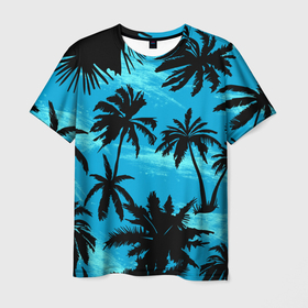 Мужская футболка 3D с принтом Пальмы в Горизонте в Петрозаводске, 100% полиэфир | прямой крой, круглый вырез горловины, длина до линии бедер | palm | summer | summer time | tropics | tropix | горизонт | закат | летняя | море | небо | океан | пальма | пляж | пляжная