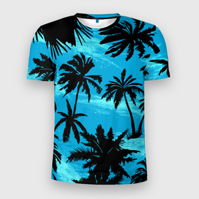 Мужская футболка 3D спортивная с принтом Пальмы в Горизонте в Петрозаводске, 100% полиэстер с улучшенными характеристиками | приталенный силуэт, круглая горловина, широкие плечи, сужается к линии бедра | palm | summer | summer time | tropics | tropix | горизонт | закат | летняя | море | небо | океан | пальма | пляж | пляжная