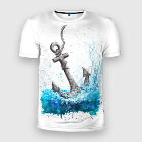 Мужская футболка 3D спортивная с принтом Якорь На Холсте в Екатеринбурге, 100% полиэстер с улучшенными характеристиками | приталенный силуэт, круглая горловина, широкие плечи, сужается к линии бедра | Тематика изображения на принте: акварель | гуашь | карикатура | море | морская | морская тематика | морякам | моряку | океан | рисунок | холст | якорь