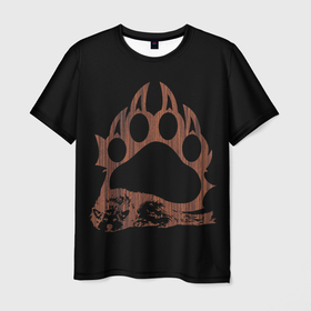 Мужская футболка 3D с принтом Wolf Wood Style , 100% полиэфир | прямой крой, круглый вырез горловины, длина до линии бедер | ауф | волк | деревянный | когти | лапа | охотнику | силуэт | след | стиль дерева
