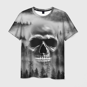 Мужская футболка 3D с принтом Лесной Дух в Белгороде, 100% полиэфир | прямой крой, круглый вырез горловины, длина до линии бедер | forest | skelet | skeleton | дух леса | душа | лес | лесной гость | мрачная | охранник леса | скелет | череп