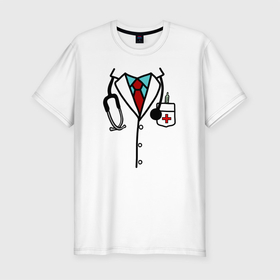Мужская футболка хлопок Slim с принтом Медицинский работник в Тюмени, 92% хлопок, 8% лайкра | приталенный силуэт, круглый вырез ворота, длина до линии бедра, короткий рукав | врач | градусник | день медика | доктор | красный крест | крест | медбрат | медик | медицина | медицинская сестра | медработник | медсестра | надпись | педиатр | профессии | стетоскоп | текст