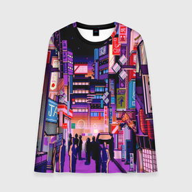Мужской лонгслив 3D с принтом Переулок Токио , 100% полиэстер | длинные рукава, круглый вырез горловины, полуприлегающий силуэт | аниме | город. | переулок | пиксели | токио | япония