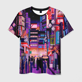 Мужская футболка 3D с принтом Переулок Токио в Белгороде, 100% полиэфир | прямой крой, круглый вырез горловины, длина до линии бедер | аниме | город. | переулок | пиксели | токио | япония