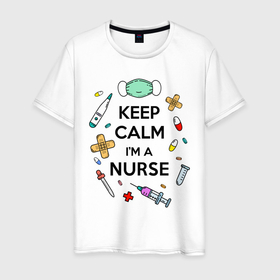 Мужская футболка хлопок с принтом Keep Calm Медсестра в Кировске, 100% хлопок | прямой крой, круглый вырез горловины, длина до линии бедер, слегка спущенное плечо. | keep calm | nurse | врач | день медработника | день медсестры | медик | медицина | медработник | медсестра | прикол