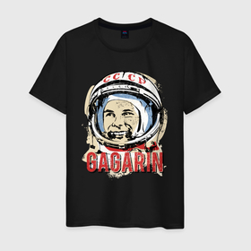 Мужская футболка хлопок с принтом Юрий Гагарин в Тюмени, 100% хлопок | прямой крой, круглый вырез горловины, длина до линии бедер, слегка спущенное плечо. | астронавт | восток1 | гагарин | земля | космонавт | космос | планеты | юрий