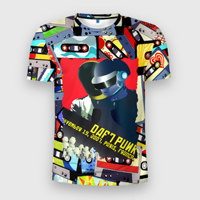 Мужская футболка 3D Slim с принтом Daft Punk Records в Курске, 100% полиэстер с улучшенными характеристиками | приталенный силуэт, круглая горловина, широкие плечи, сужается к линии бедра | by craig drake | daft punk | madeinkipish | thomas bangalter | дафт панк | маски | тома и ги мануэль