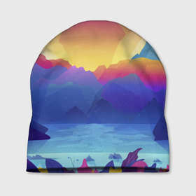 Шапка 3D с принтом Красочные Горы , 100% полиэстер | универсальный размер, печать по всей поверхности изделия | горы | красочные горы | минимализм | море | небо | природа | рисунок | солнце