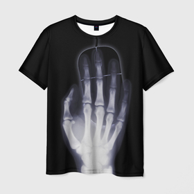 Мужская футболка 3D с принтом X Ray hand в Екатеринбурге, 100% полиэфир | прямой крой, круглый вырез горловины, длина до линии бедер | Тематика изображения на принте: hand | mouse | x ray | мышка | рука