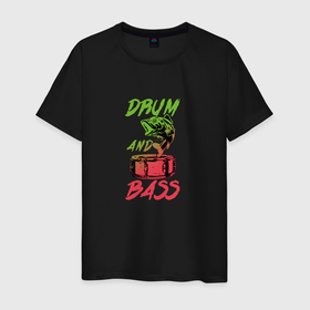 Мужская футболка хлопок с принтом Drum and Bass Fish в Тюмени, 100% хлопок | прямой крой, круглый вырез горловины, длина до линии бедер, слегка спущенное плечо. | dnb | jungle | liquid | solid