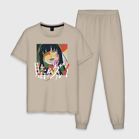 Мужская пижама хлопок с принтом Безумный Азарт Kakegurui , 100% хлопок | брюки и футболка прямого кроя, без карманов, на брюках мягкая резинка на поясе и по низу штанин
 | Тематика изображения на принте: kakegurui | yumeko jabami | аниме | безумный азарт | манга | юмэко джабами