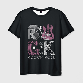 Мужская футболка 3D с принтом Rock star , 100% полиэфир | прямой крой, круглый вырез горловины, длина до линии бедер | rock | rock star | rockn roll | star | гитара | рок | рокер | рокнролл | шум