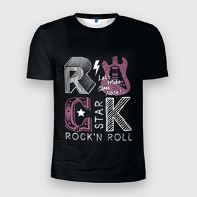Мужская футболка 3D спортивная с принтом Rock star в Новосибирске, 100% полиэстер с улучшенными характеристиками | приталенный силуэт, круглая горловина, широкие плечи, сужается к линии бедра | rock | rock star | rockn roll | star | гитара | рок | рокер | рокнролл | шум