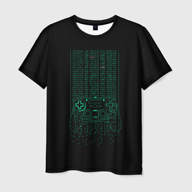 Мужская футболка 3D с принтом Геймпад геймера матрица в Екатеринбурге, 100% полиэфир | прямой крой, круглый вырез горловины, длина до линии бедер | game | gamer | джойстик | игрок | матрица | управление