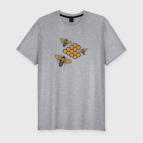 Мужская футболка хлопок Slim с принтом Пчелы у сот в Екатеринбурге, 92% хлопок, 8% лайкра | приталенный силуэт, круглый вырез ворота, длина до линии бедра, короткий рукав | мед | насекомые | пчелы | рисунок | соты