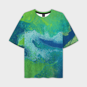 Мужская футболка oversize 3D с принтом Расплывчатая зеленая краска в Курске,  |  | абстракция | зеленый | кляксы | пятна | разводы | синий