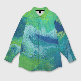 Мужская рубашка oversize 3D с принтом Расплывчатая зеленая краска в Курске,  |  | абстракция | зеленый | кляксы | пятна | разводы | синий