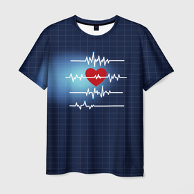 Мужская футболка 3D с принтом Ритм Сердца в Санкт-Петербурге, 100% полиэфир | прямой крой, круглый вырез горловины, длина до линии бедер | Тематика изображения на принте: heart | love | врачу | доктору | кардиолог | медбрат | медику | медицина | медсестра | подарок | пульс | сердце | скорая помощь