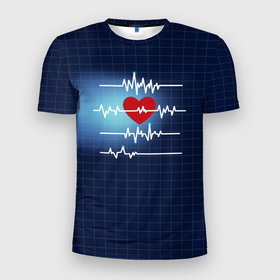 Мужская футболка 3D спортивная с принтом Ритм Сердца в Екатеринбурге, 100% полиэстер с улучшенными характеристиками | приталенный силуэт, круглая горловина, широкие плечи, сужается к линии бедра | Тематика изображения на принте: heart | love | врачу | доктору | кардиолог | медбрат | медику | медицина | медсестра | подарок | пульс | сердце | скорая помощь