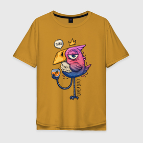 Мужская футболка хлопок Oversize с принтом Светская птица в Санкт-Петербурге, 100% хлопок | свободный крой, круглый ворот, “спинка” длиннее передней части | градиент | коктейль | корона | попугай | птица
