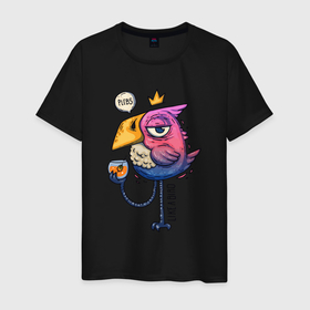 Мужская футболка хлопок с принтом Светская птица в Кировске, 100% хлопок | прямой крой, круглый вырез горловины, длина до линии бедер, слегка спущенное плечо. | градиент | коктейль | корона | попугай | птица