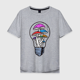 Мужская футболка хлопок Oversize с принтом Грибы в лампочке , 100% хлопок | свободный крой, круглый ворот, “спинка” длиннее передней части | грибы | лампочка | мухоморы | патрон | поганки