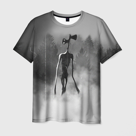 Мужская футболка 3D с принтом Сиреноголовый в Лесу , 100% полиэфир | прямой крой, круглый вырез горловины, длина до линии бедер | forest | games | siren head | детям | игры | лес | надпись | сирена | сиреноголовый | страшилка | текст | туман | ужастик | хоррор