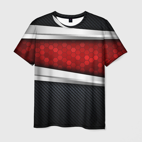 Мужская футболка 3D с принтом 3D Красные соты металлические , 100% полиэфир | прямой крой, круглый вырез горловины, длина до линии бедер | luxury | versace | vip | абстракция | версаче | вип | паттерн | роскошь | текстуры