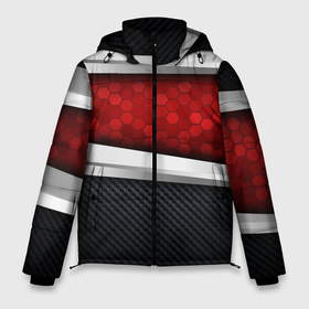 Мужская зимняя куртка 3D с принтом 3D Красные соты металлические в Екатеринбурге, верх — 100% полиэстер; подкладка — 100% полиэстер; утеплитель — 100% полиэстер | длина ниже бедра, свободный силуэт Оверсайз. Есть воротник-стойка, отстегивающийся капюшон и ветрозащитная планка. 

Боковые карманы с листочкой на кнопках и внутренний карман на молнии. | Тематика изображения на принте: luxury | versace | vip | абстракция | версаче | вип | паттерн | роскошь | текстуры