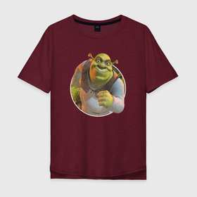Мужская футболка хлопок Oversize с принтом Шрек в Тюмени, 100% хлопок | свободный крой, круглый ворот, “спинка” длиннее передней части | shrek | зеленый | шрек20 | шрэк