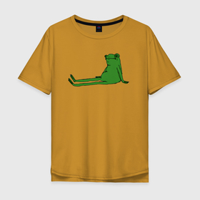 Мужская футболка хлопок Oversize с принтом Лягушка приуныла в Тюмени, 100% хлопок | свободный крой, круглый ворот, “спинка” длиннее передней части | лягушка жаба тучный жаб приуныла растроиная лягух сидит