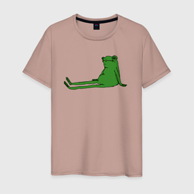 Мужская футболка хлопок с принтом Лягушка приуныла в Курске, 100% хлопок | прямой крой, круглый вырез горловины, длина до линии бедер, слегка спущенное плечо. | лягушка жаба тучный жаб приуныла растроиная лягух сидит