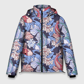 Мужская зимняя куртка 3D с принтом Карпы КОИ и цветки Лотоса в Новосибирске, верх — 100% полиэстер; подкладка — 100% полиэстер; утеплитель — 100% полиэстер | длина ниже бедра, свободный силуэт Оверсайз. Есть воротник-стойка, отстегивающийся капюшон и ветрозащитная планка. 

Боковые карманы с листочкой на кнопках и внутренний карман на молнии. | Тематика изображения на принте: flowers | japan | japan koi | japanese | koi fish | lotus | pattern | большие глаза | декоративные рыбки | животные | карп | карпы | паттерн | разноцветные рыбки | рыбки | сазан | сазаны | символ жизни | узор из рыб | цветы