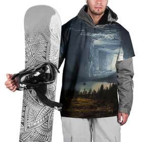 Накидка на куртку 3D с принтом Фантастический пейзаж в Тюмени, 100% полиэстер |  | елки | ледник | лес | озеро | пейзаж | природа | свет | скала